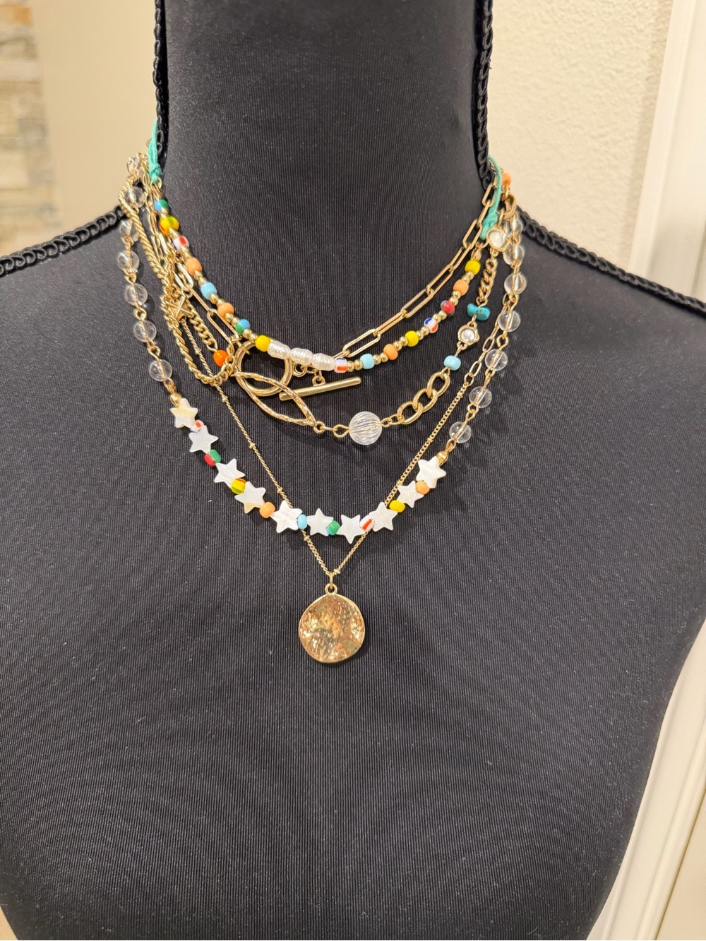 Free People Starry LayerNecklace with Multicolor Beads and Star Charms